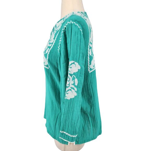 SALE APNY Boho Chic Embroidered Floral Cross Stitch Cotton Top Womens Size XS - Picture 5 of 8